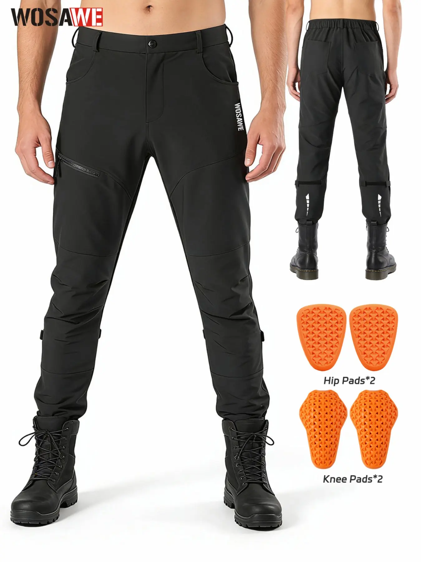 WOSAWE Men's Motorcycle Pants with Removable Hip Knee Pads Sports Trousers Motorcycle Protective Gear for MTB, Cycling, Downhill