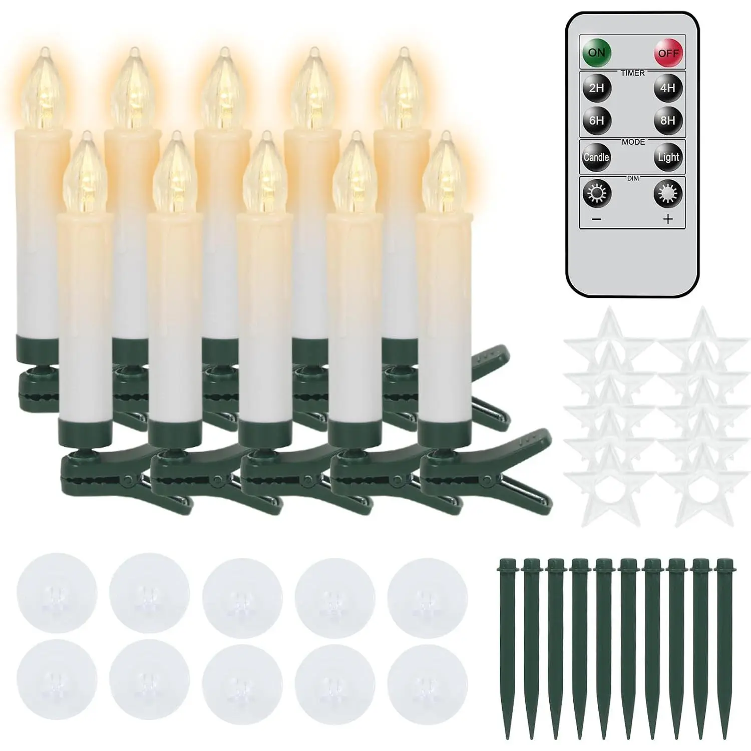 10 count Christmas Flameless Taper Candle Christmas Tree Lights |  Operated Candles with Remote & Timer Plastic Flickering LED Candles for Christmas Holiday  Garden Decor