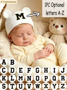 1PC A-Z Letter Optional Newborn Hat, Elastic Soft Baby Head Protection Beanie, Unisex Solid Color Cap for Home, Sleep & Photography, All Seasons, 0-3 Months