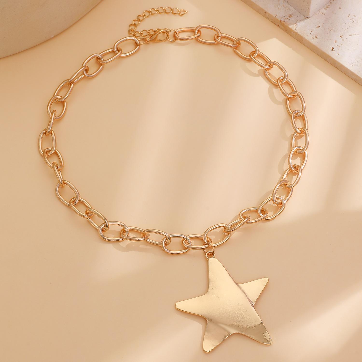 Geometric pentagram alloy pendant necklace - trendy, unique, and statement-making star clavicle chain