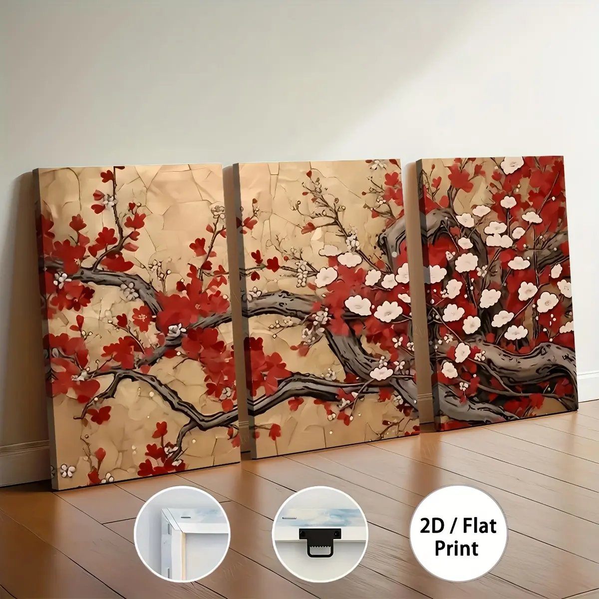 3-Piece Framed Canvas Wall Decor - Vintage Abstract Floral & Tree Art Prints, Large-Scale Ready-to-Hang Home Decor Posters for Artistic Interior Decoration