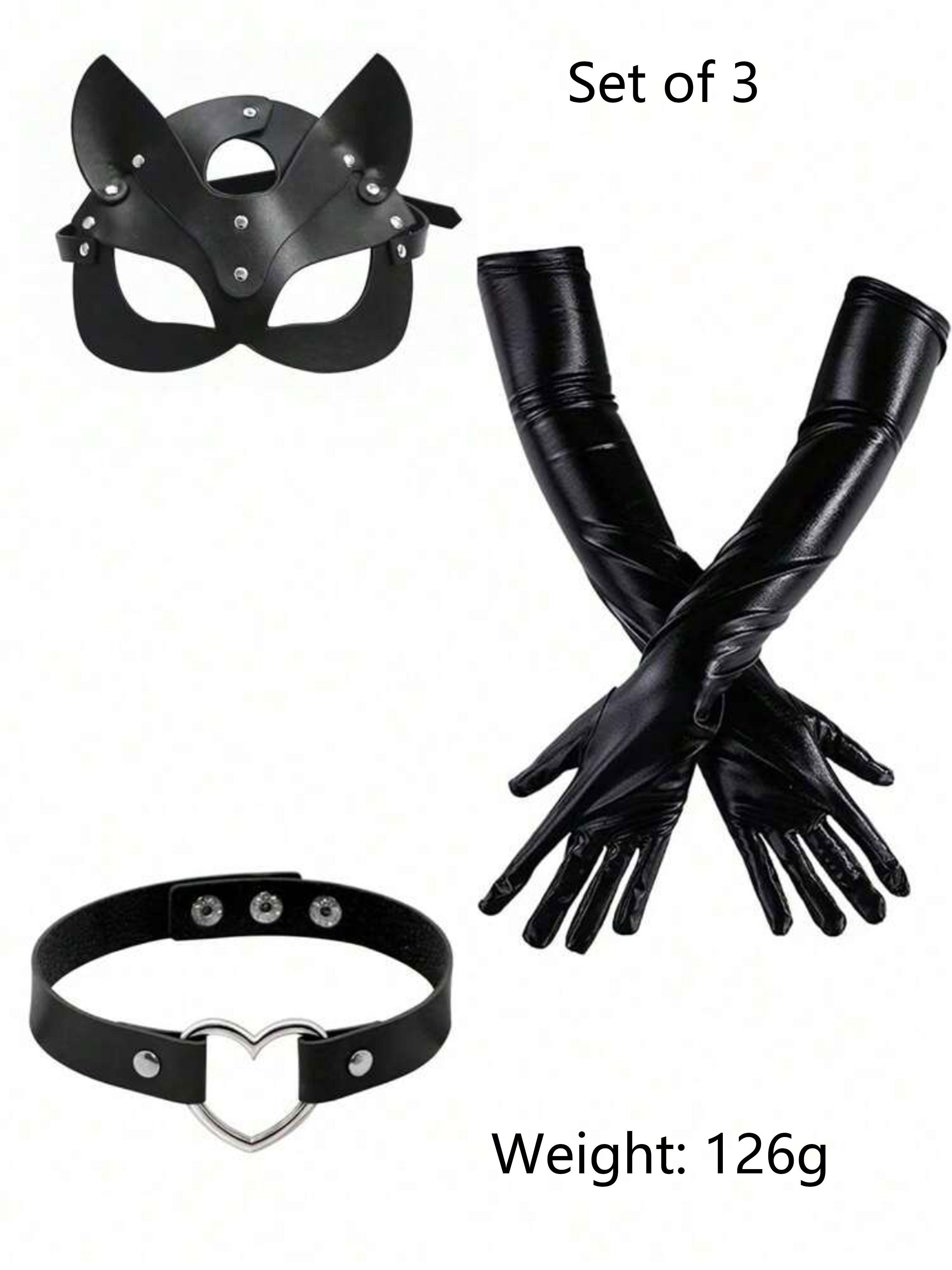 Women's Sexy Cat Mask & Collar & Gloves Set, Fashionable Mask & Collar & Gloves Set for Party, Costumes, Cosplay Clothing Accessories for Women