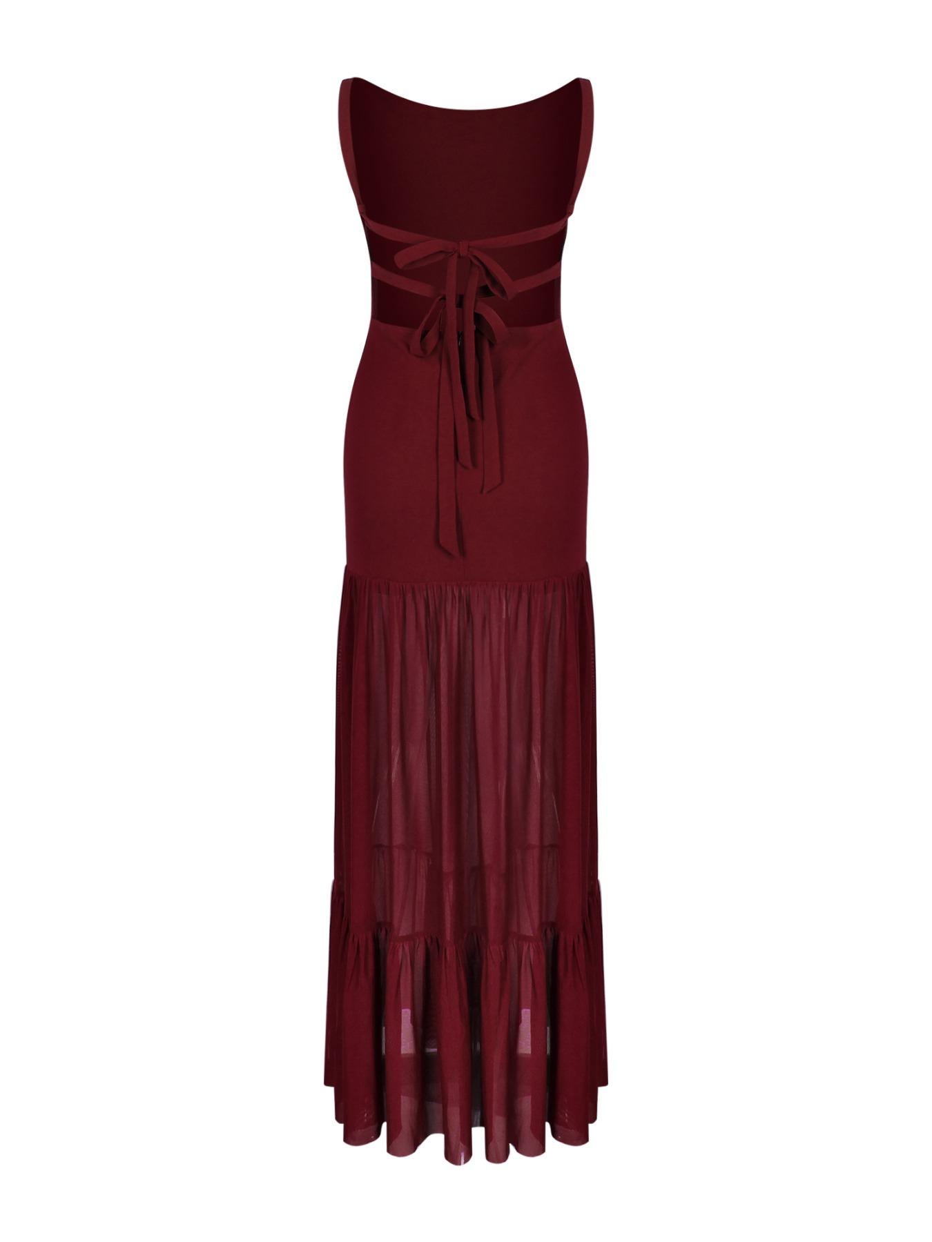 Elegant Backless Tull Slim Evening Party Dress Solid Women Wedding Guest Dress Gown