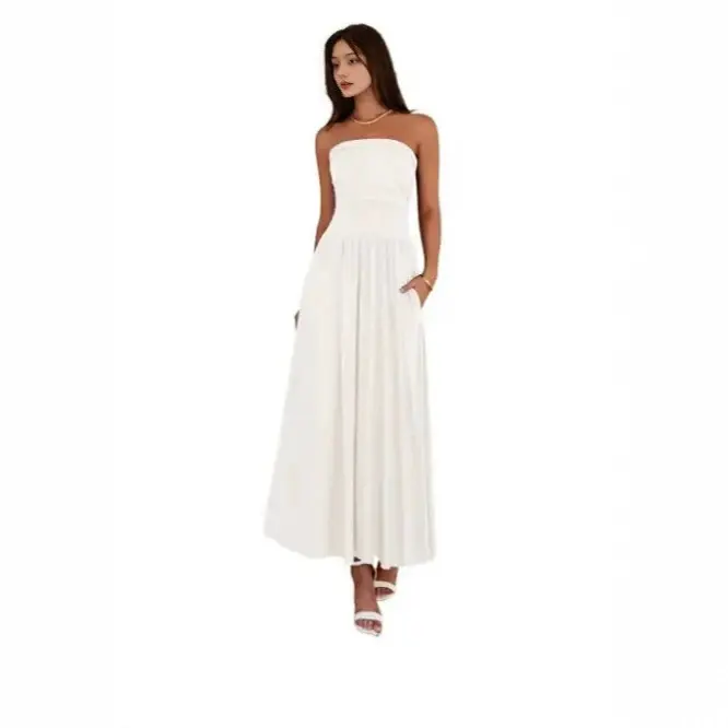 2026 summer new European and American style elegant temperament retro pleated splicing dress tube top dress