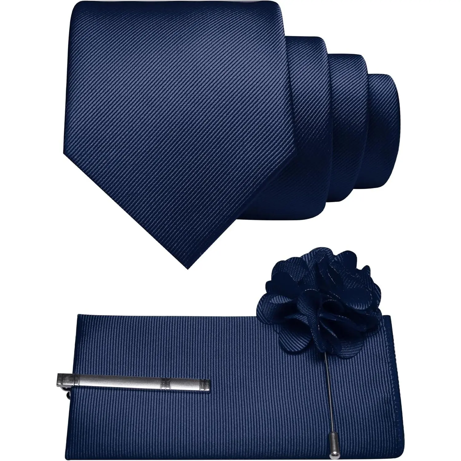 Men's Solid Color Formal Necktie Set with Pocket Square, Tie Clip & Lapel Pin - 4 PCSGift