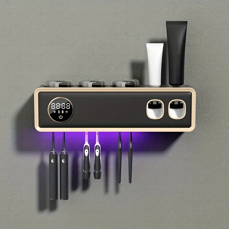 Smart UV Sterilization Toothbrush Holder, Wall Mounted Toothbrush Storage Rack with Toothbrush Holder Cup, Multifunctional Toothbrush Storage Rack