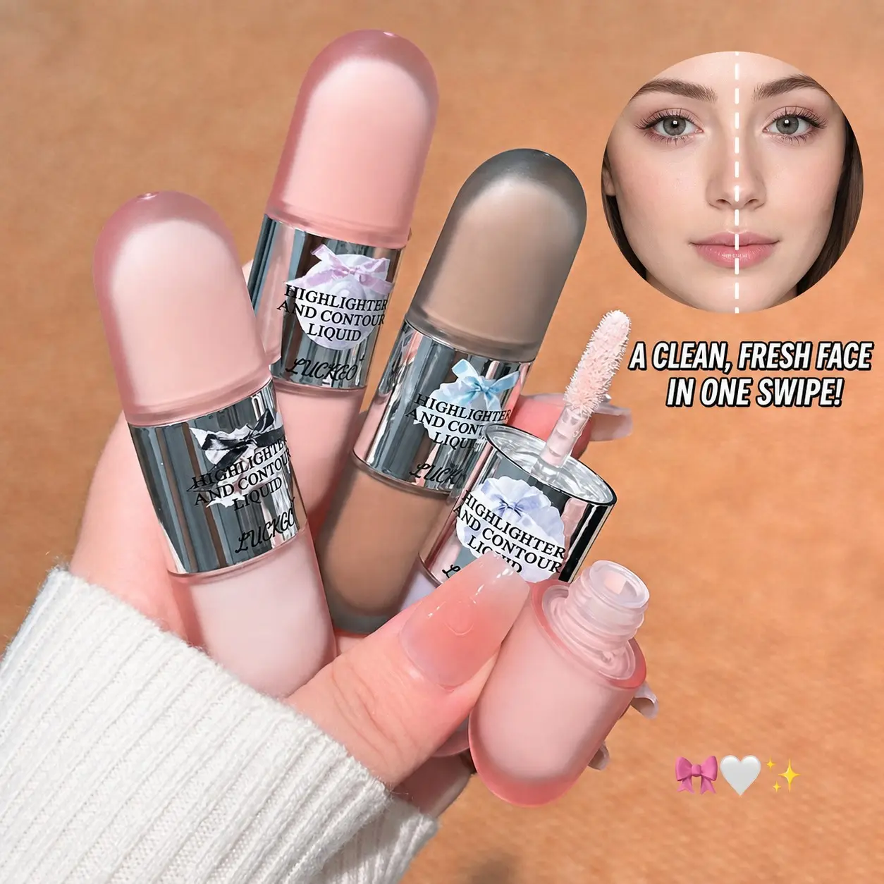 Highlighting Contour Liquid, Natural 3D Facial Brightening, Sculpture Silhouette Atmosphere, Layered Application, Makeup Essential