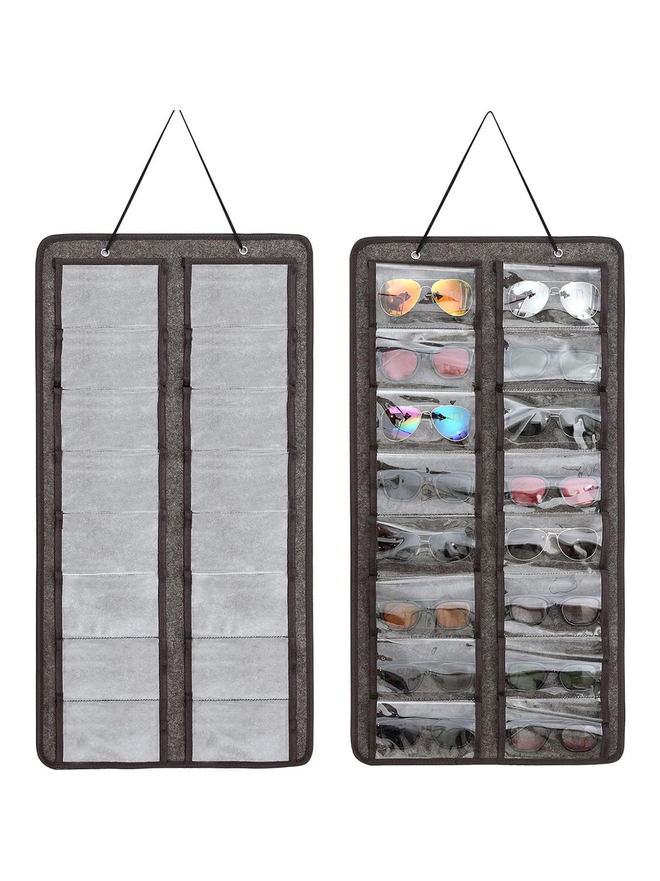 Dustproof Sunglasses Organiser, Wall Mounted Sunglasses Organiser, 16 Compartment Glasses Organiser, Space Saving Storage (Pouch Only)