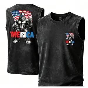 Men's Cotton Sleeveless Tank Top -Bigfoot Merica: Rocking Patriotism Printed Style. This Is A Casual Item Suitable For Both Men And Women, Especially Perfect For Spring And Summer; The Cool Print And Classic Crew Neck Cut