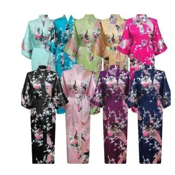 Plus Size XXXL Chinese Women Long Robe Print Flower Peacock Kimono Bathrobe Gown Bride Bridesmaid Wedding Robes Sexy Sleepwear