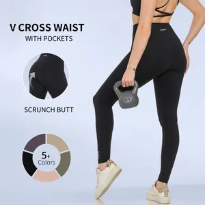 Women's V-Cross High Waist Yoga Leggings with Pockets, Breathable Sporty Chic Tummy Control Pants for Running & Hiking