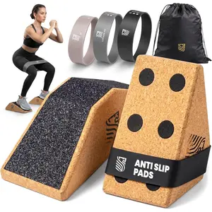 Anti-Slip Squat Wedge Block (2-Pack) - Heel Elevated Squats, 20? & 40? Cork Wedges for Weightlifting, Mobility &  Support - Includes Resistance Bands & Carry Bag