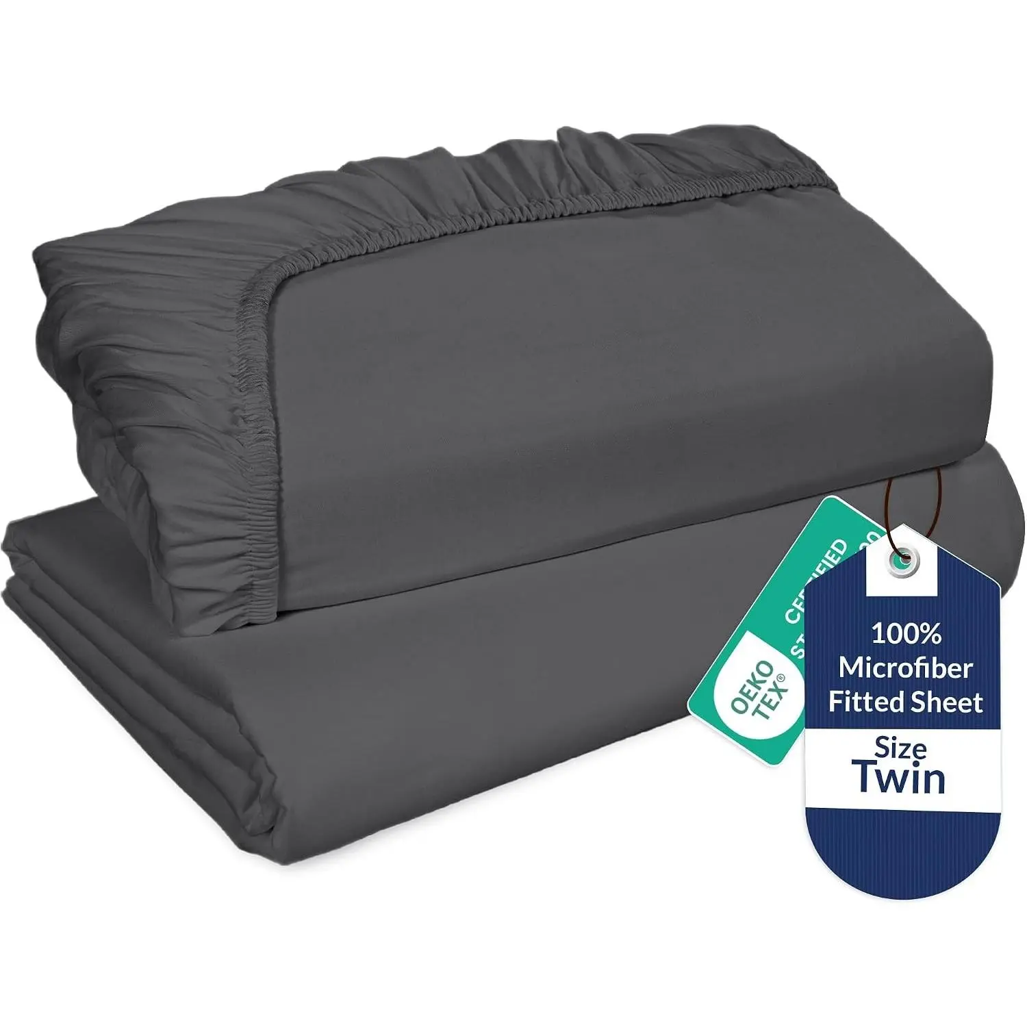 2 Pack Fitted Sheet - Elastic Sheets - Twin Fitted Sheet Only - Soft & Breathable - Brushed 1800 Microfiber - Stain Resistant - Hotel Quality Deep Pocket Stretches Up to 16" (Twin, Grey)(Gift)