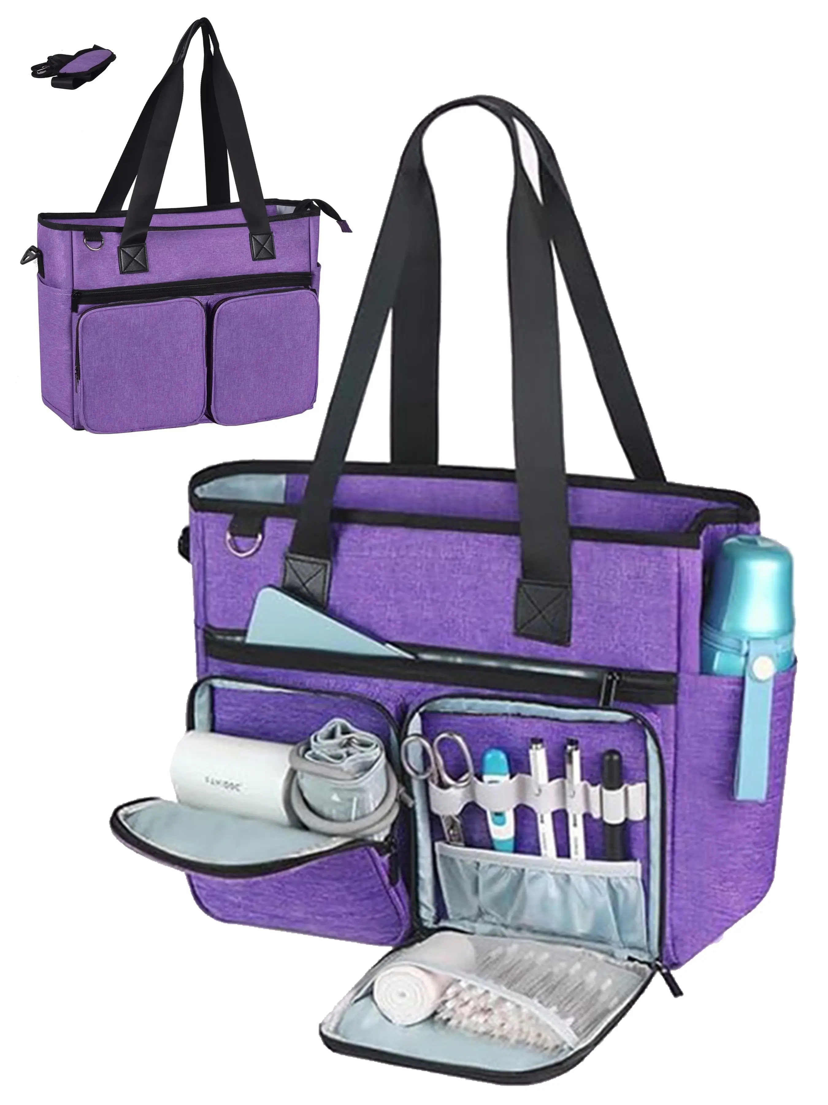Women's 15.6 Inch Laptop Bag, Multi-Pocket Teacher Work Handbag, Travel Shoulder Bag with Large Cup Holder, Waterproof Capacity