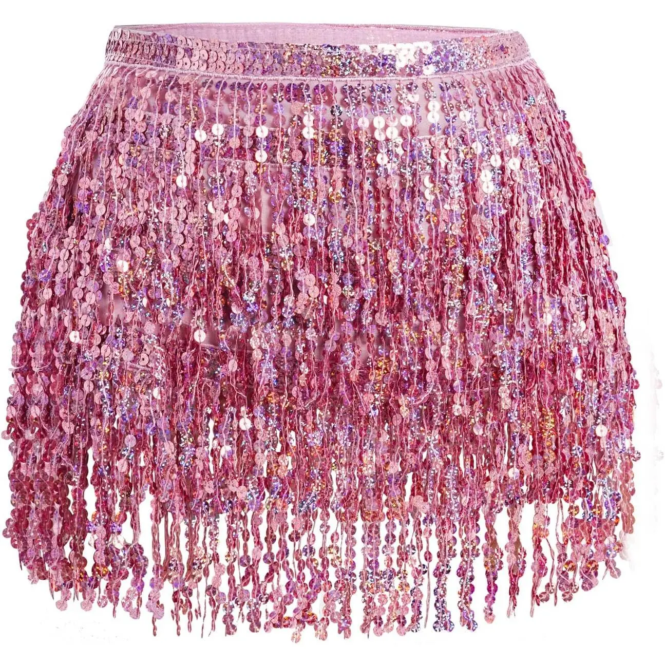 Belly Dance Hip Scarf Sequin Tassel Skirt Wrap Sparkly Rave Costume for Women