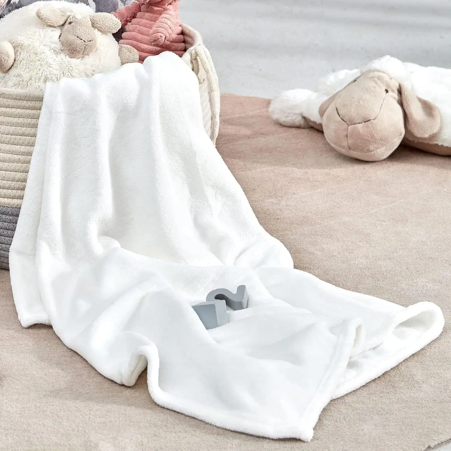 Soft Fleece Flannel Sublimation Blanket Throw - 30x40 in Wraparound White Plush Blanket for Kids, Puppies, Indoor Sofa Bed Travel Use