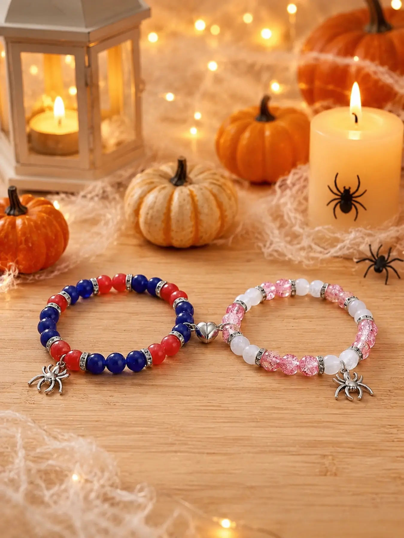 Unisex Magnetic Spider Decor Artificial Crystal Beaded & Rhinestone Decor Boho Chic Crystal Dainty Crystal Bracelet Pretty Companion Bracelet for Party, Daily Clothing Decor, Trendy Exquisite Jewelry As Gift Beaded Bracelet Set Beaded Bracelets Set