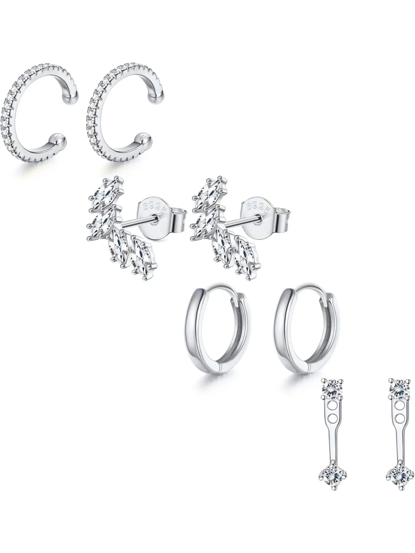 4 Pairs Earrings Set for Women, Small Hoop Earrings, Hypoallergenic Dainty Huggie Earrings, Suitable for Sensitive Ears