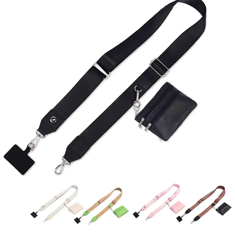 Random Pattern Phone Lanyard with Wallet, Detachable Phone Strap Crossbody with Zippered Pouch, Anti Theft Lanyard with Zippered Pouch & Nylon Tab for All Phones, Phone Sling, Lanyard With Pocket, Cell Phone Accessories