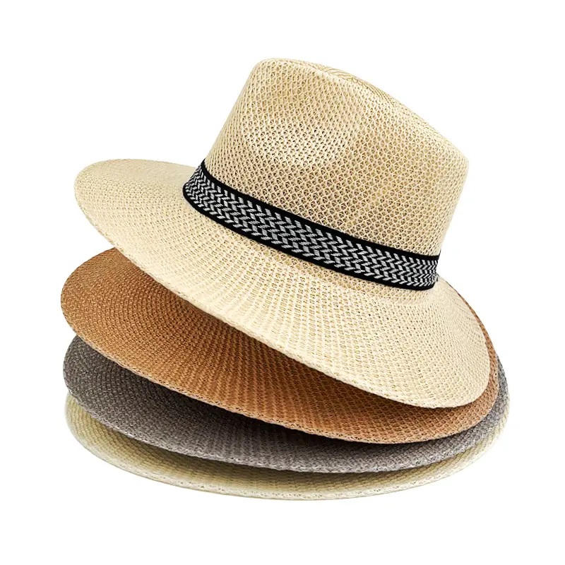 Summer Raffia Woven Straw Hat, Vintage Jazz Fedora, Unisex Beach Surfing Foldable Sun Protection Hat