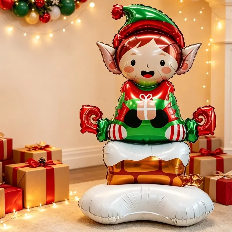1pc Standing Christmas Elf Aluminum Foil Balloon, 3D Self-Standing Elf Chimney Polyester Film Balloon, Indoor Outdoor Home Decor Balloon