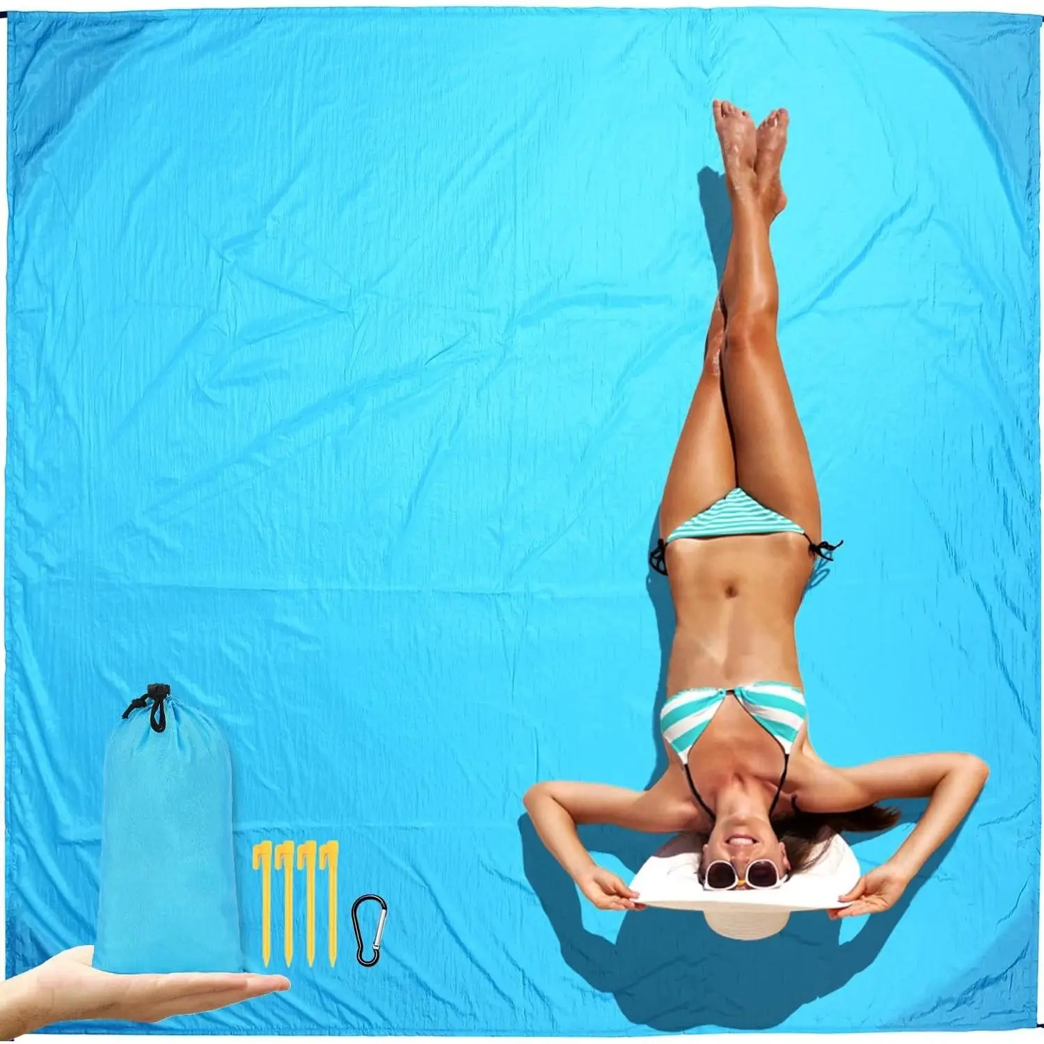 Beach Blanket Sandproof Waterproof, Extra Large Beach Mat with Stakes & Corner Pockets, Oversized & Compact Sand Free, Quick Drying Beach Essentials for Vacation, Cruise, Picnic & CampingGift