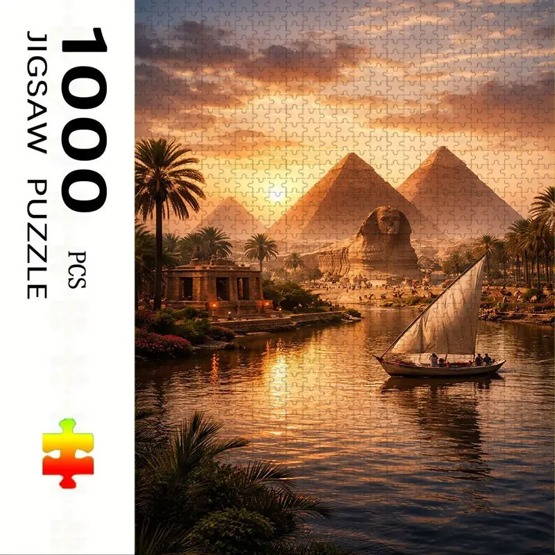 1000 Piece Sunset Pyramid Puzzle, Large Adult Family Interactive Toy, DIY Home Decor Brain Challenge, Festive Scene, Durable Puzzle