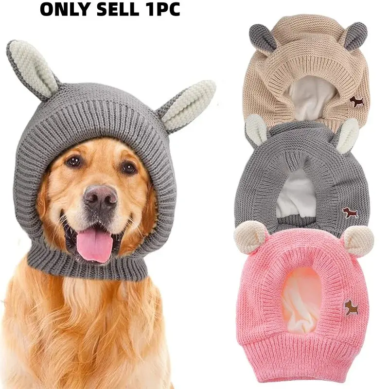 Cute Ear‑Design Dog Knitted Hat, Warm Pet Winter Beanie Hat, Windproof Ear Protection Headwear for Medium Large Dogs, Cozy Pet Costume Hat for Golden Retriever Labrador Outdoor Wear