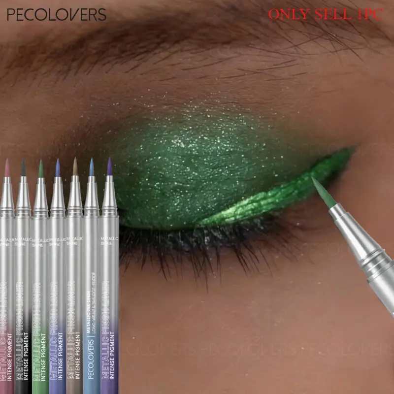 1 Pcs Colored Metallic Shine Eyeliner, Eye Liner Liquid Liner, Smudge-Proof Non-Fading, Cool Metallic Tones, Metallic Sliver Blue, Waterproof Long-lasting Smooth Glide, Glam Makeup, Daily Party Festival Eyeliner Pen, for All Types