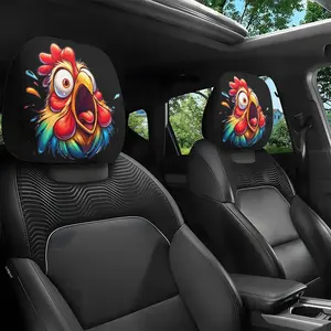 2pcs Cartoon Screaming Chicken Print  Headrest Covers, Humorous and Funny   Decor, Relieves Neck , Easy to Install  Fit, Suitable for Long-Distance Travel, Road Trips, Relieves Driving , Humorous and Funny  Headrest Covers