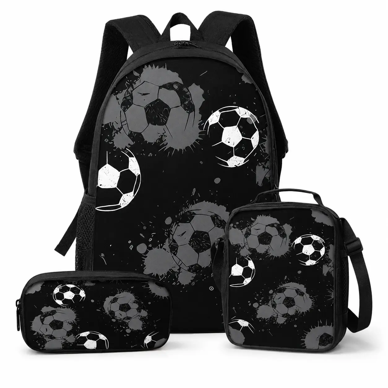 3PCS Sporty Soccer Print Kids Backpack Set - School/Daycare Large-Capacity Bookbag with Lunch Bag, Pencil Case, Adjustable Shoulder Straps, Lightweight Travel Bag, Back to School Gift for Boys