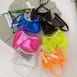 2026 New Trendy Transparent Crescent Underarm Bag, Zip Closure Lightweight Shoulder Hobo Purse, Stadium Approved Casual Handbag for Women Concert Daily Use
