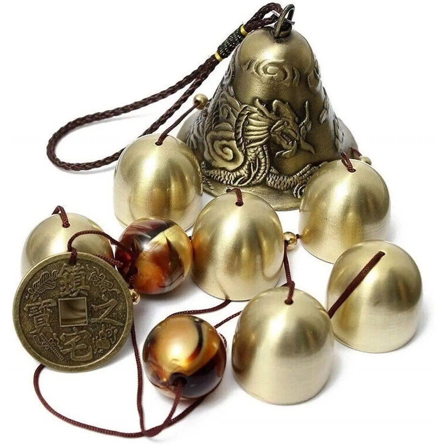 Lucky Wind Chimes Fengshui  Copper Alloy Dragon  6 Bells  Wind  for  Garden   Luck Blessing