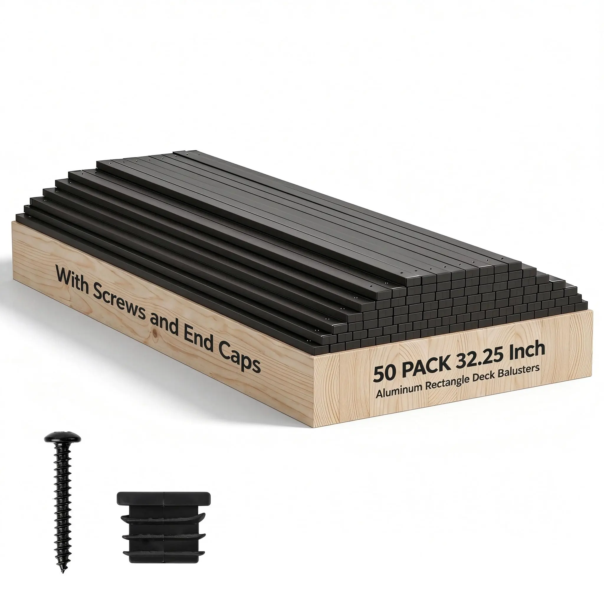 50 Pack 32" Aluminum Deck Balusters, Rectangular Metal Spindles