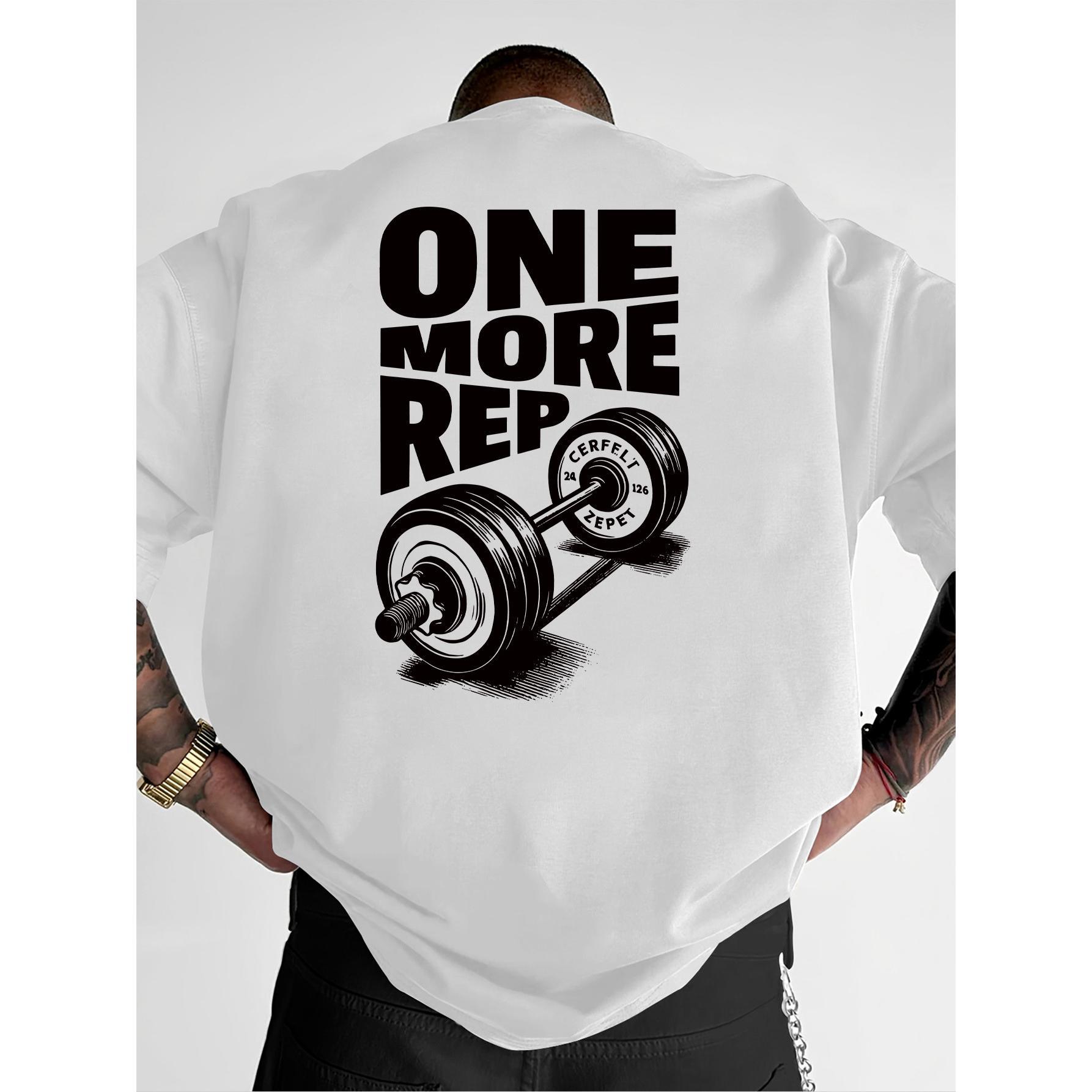 Men's Funny Gym Workout T-Shirt - "ONE MORE REP" Weightlifting & Dumbbell Print, Athletic Fit Round Neck, Breathable Summer Tee for Bodybuilding, Weightlifting & Casual Fitness Apparel - Gym Shirts for Men