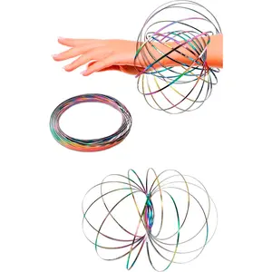 Flow Ring Spinner Ring Arm Toy 5.1" - Rust Resistant Stainless Steel Infinity Loop Flow Rings with Changing Colors & Geometric Spin- Flat Folding, Kinetic Magic Rings for Relaxation & Calming Motionfidget toys