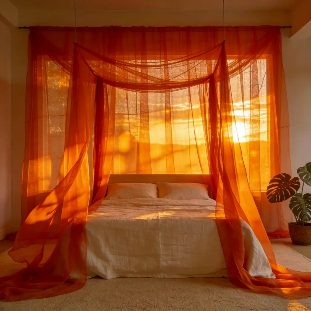 2pc 1.62*5.32m/63.7*209.4inch high-end warm orange hanging mesh fabric |     100% polyester, wrinkle-resistant, semi-transparent, ideal for weddings, banquets, staircase and ceiling decorations, suitable for various holidays, craft fabric