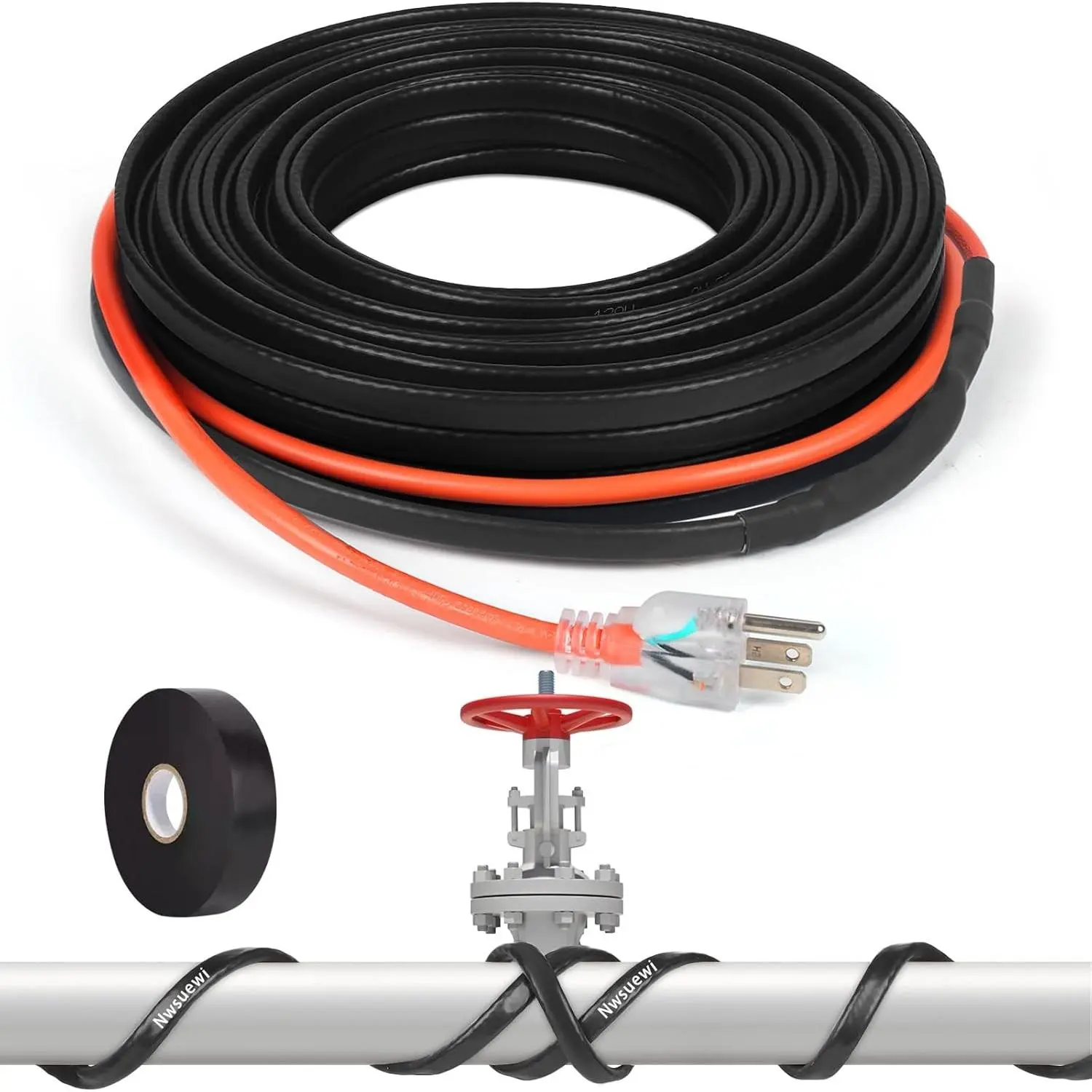30FT（3~200FT） Heat Tape for Water Pipes, -40°F Deicing Heating Cable, Freeze Protected Water Pipe Heating Cable,120V 5W/ft