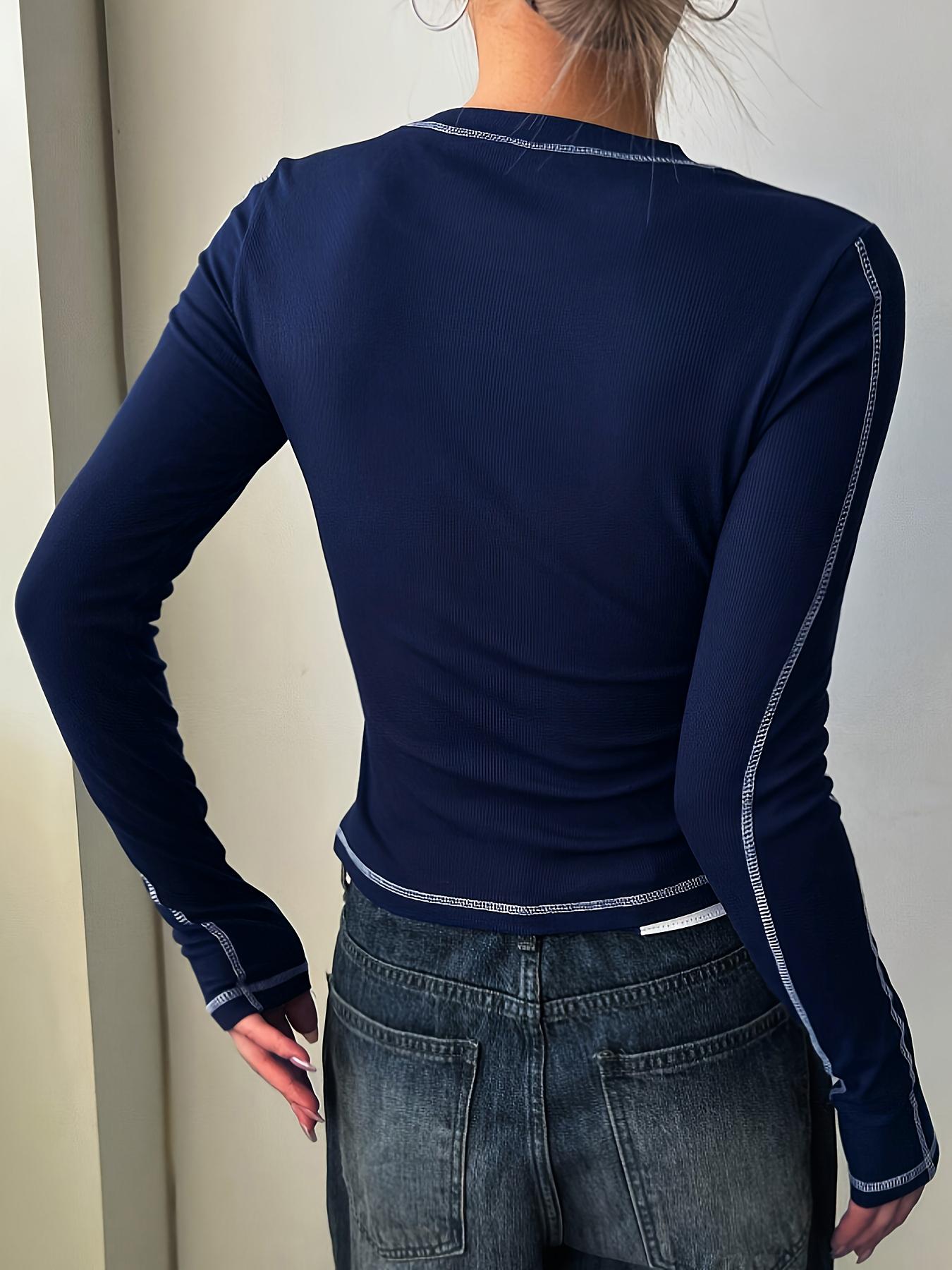 Women's Casual Long Sleeve Slim Fit T-Shirt, Comfortable Daily Wear Top, Stylish Design for Everyday