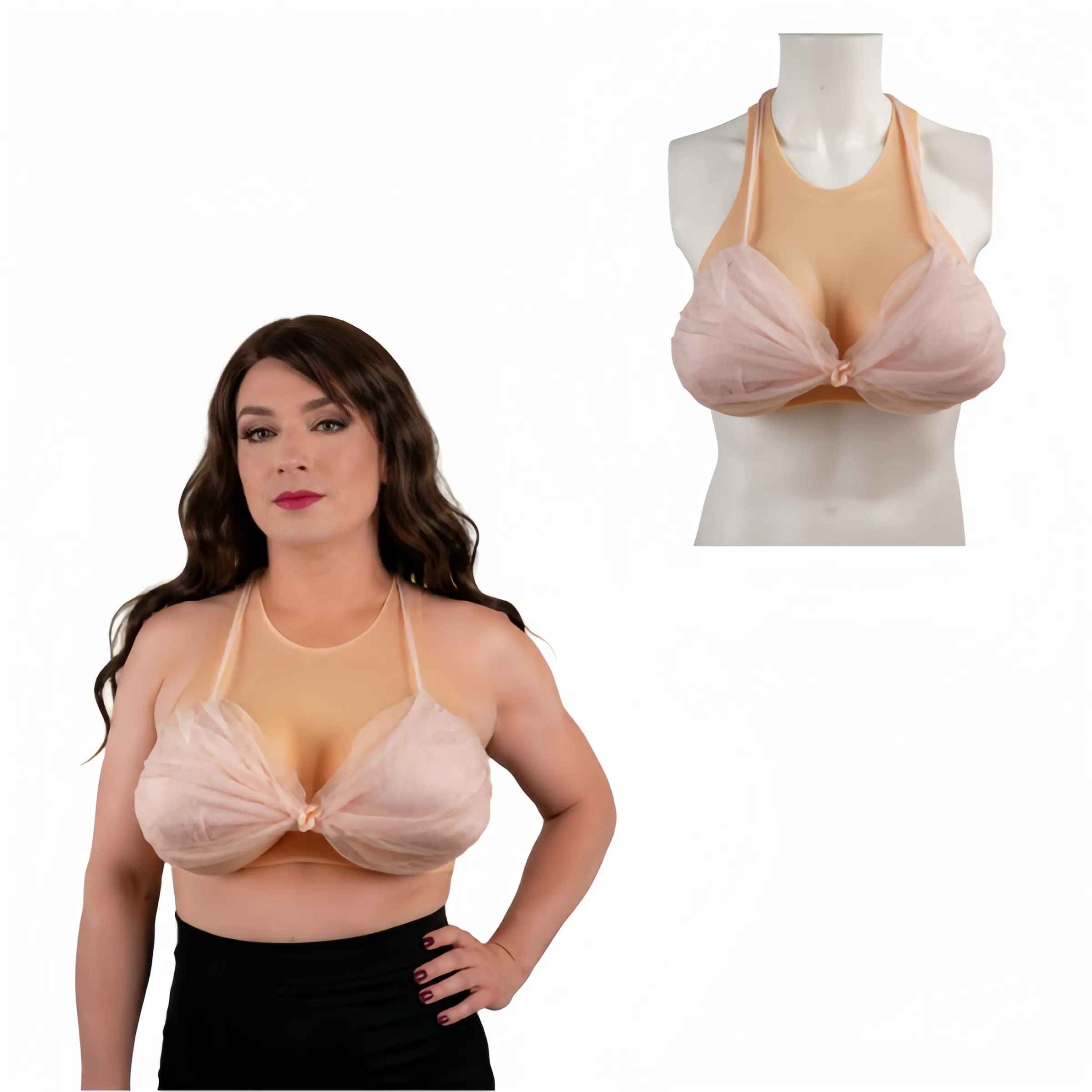 Silicone Breastplate with Adjustable Halter Neck Strap, B-G Cup Silicone Breast Form, Soft Lightweight Breast Plate for Crossdresser Cosplay Costume, Drag Performance, Stage & Movie Props boob lift  Womenswear Bra