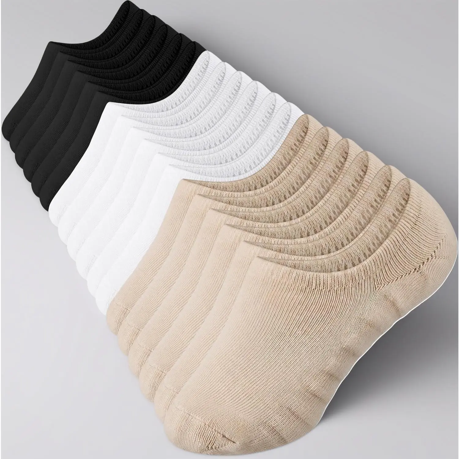 9 Pairs Diabetic No Show Liner Socks, Padded Plus Size Non-Binding Anti-Slip Diabetic Socks with Silicone Heel Grips for Men & Women, Ideal for Neuropathy & Swollen Feet (Skin Tone, White, Black)