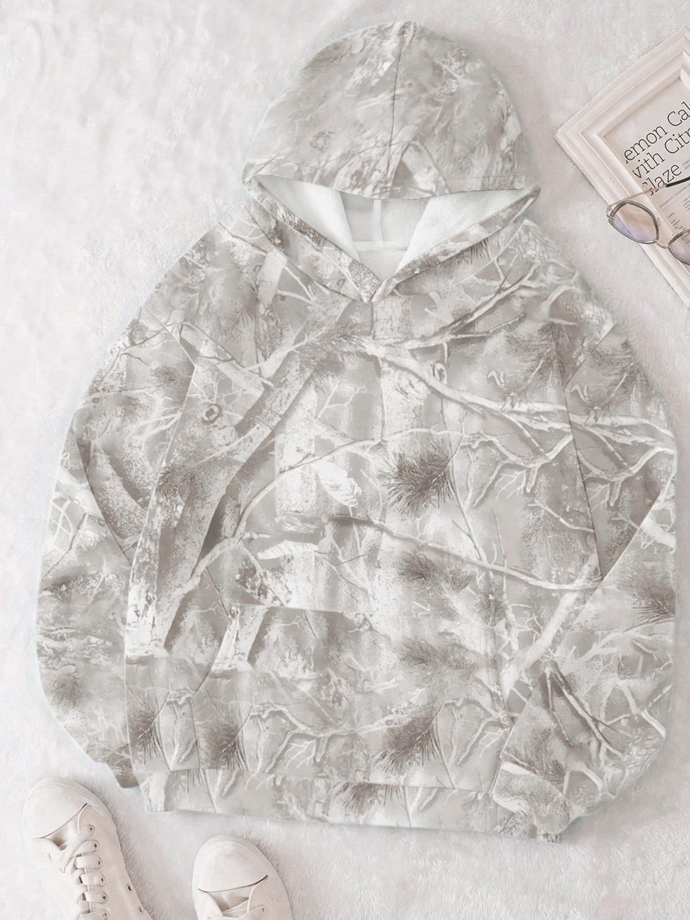 Unisex Casual Branch Print Hoodie, Loose-Fitting Long Sleeve Pullover, Graduation & Back-To-School Wear, Fall Streetwear, Sweatshirts