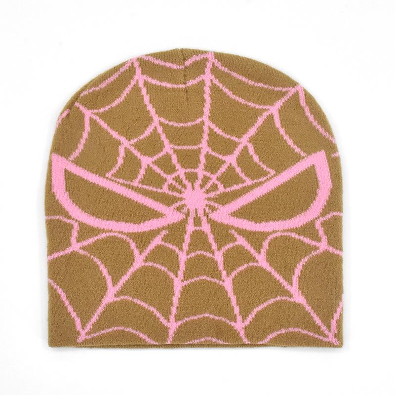 Dark Punk Streetwear Knit Beanie for Men Women, Spider Web Jacquard Design, Y2K Unisex Fall Winter Outdoor Cycling Hat, Warm Thermal Skull Cap for Urban Hip Hop Style