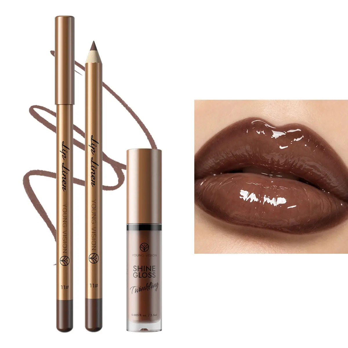 YOUNG VISION  Lip Liner & Gloss Set, Smooth Application, Layered Moisture, Full-Volume Shaping, Brightening Lips, Complete Makeup Kit