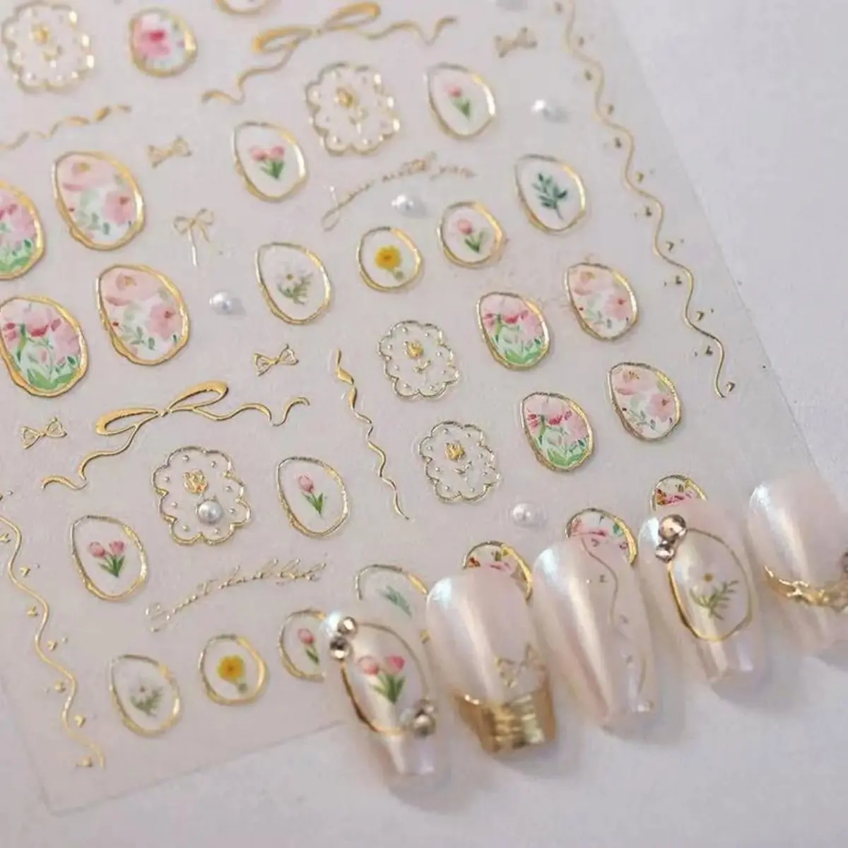 5D Embossed Flower Nail Art Frames Nail  Designs Nail Decals Supplies Self Adhesive Nails Sticker DIY Acrylic Nail Accessories