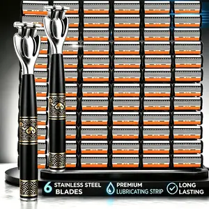 Men's 2-Handle 90-Piece 6-Layer Manual Razor Set, Non-Slip Metal Handle, Durable Stainless Steel, Multiple Replacement Blades