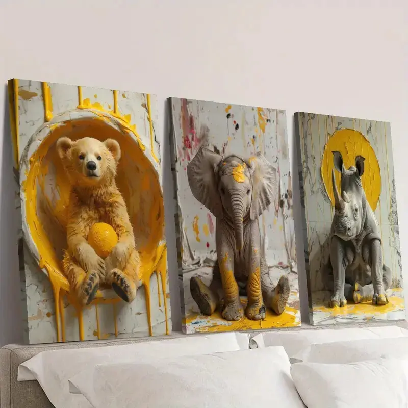 3pcs   Wild Animal Posters, Cute Animals Wall Art Canvas Unframed/Frame<wbr>d
