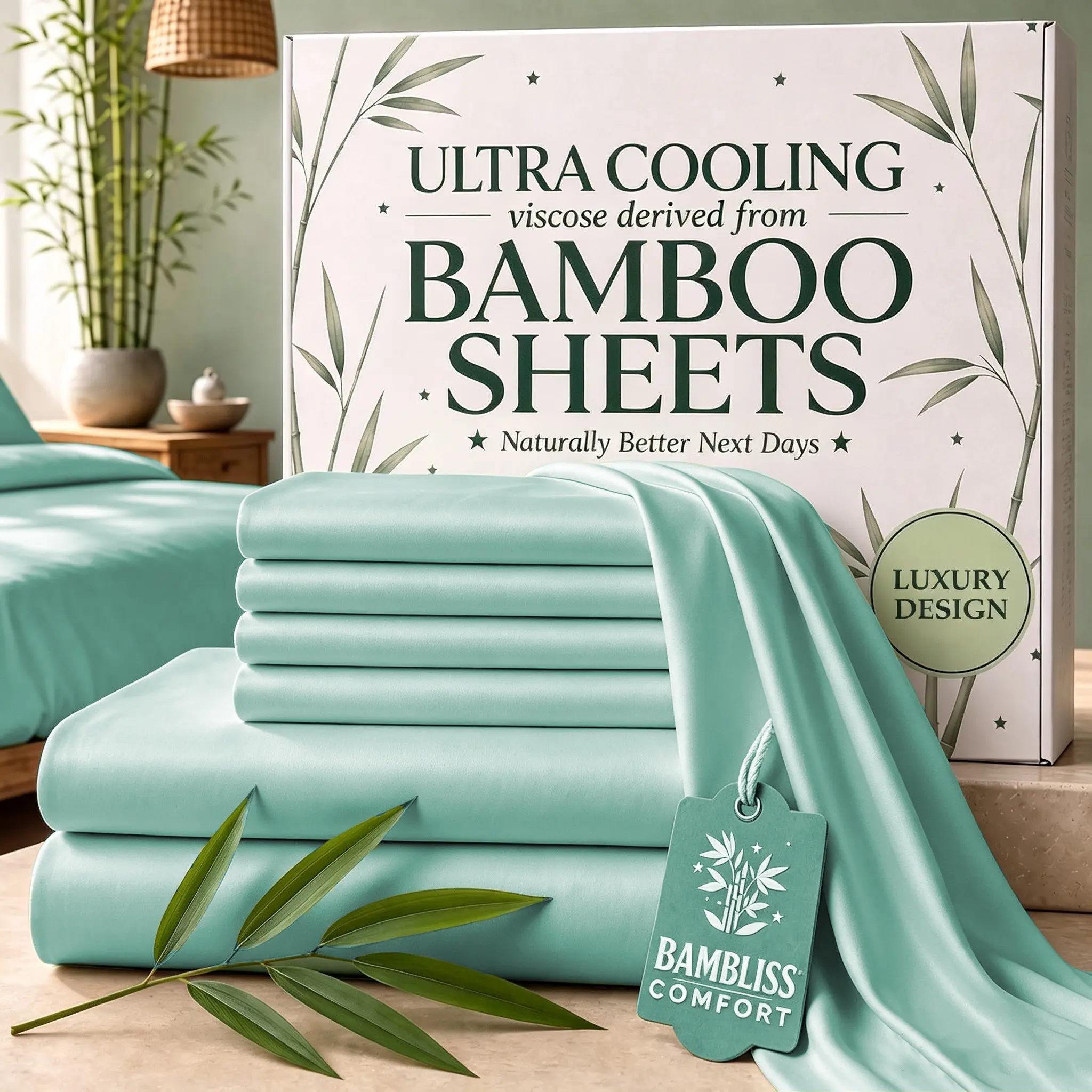 MUXHOMO Bamboo Sheets Set - Luxury Viscose Derived from Bamboo - Cooling BamBliss Comfort for Hot Sleepers - Cloud Soft - Deep 17" Pocket with Corner Straps - Luxury Bed Set