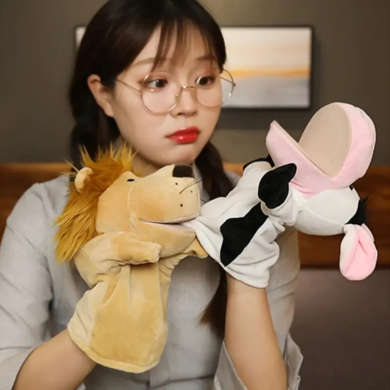 Lion cow Cartoon Hand Finger Puppets Soft Plush Toy Family Party Play Gifts  Lovely Animal Finger Puppet Doll Interactive Play Toy Party Decoration