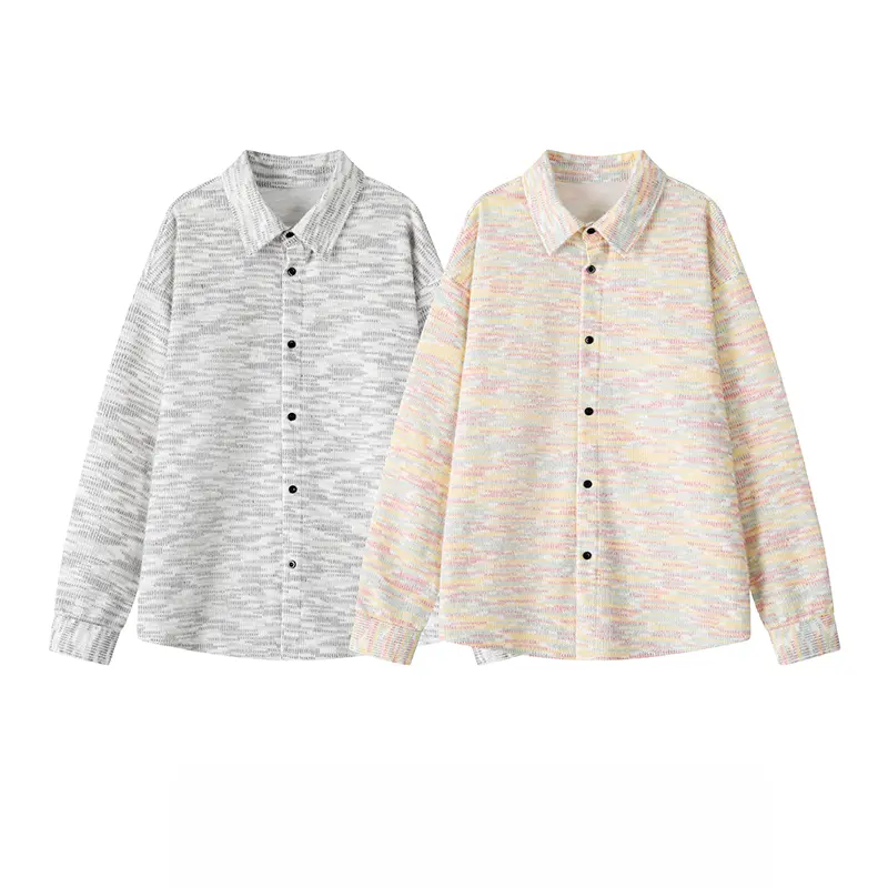 American Vintage Yarn‑Dyed Marled Knit Shirt Jacket, Lapel Collar Single‑Breasted Drop‑Shoulder Loose Fit, Marled Textured Fabric, Men’s Fall Casual Layering Open‑Front Shirt Overshirt